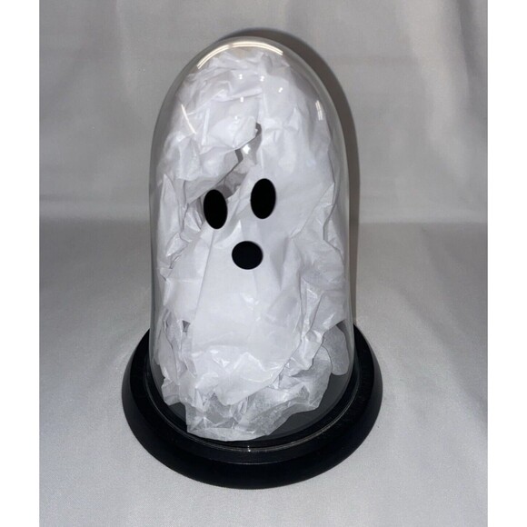 Target Bullseye Halloween 2023 Ghost Cloche Clear Glass w/ Wood Base 8.5" - Picture 1 of 7